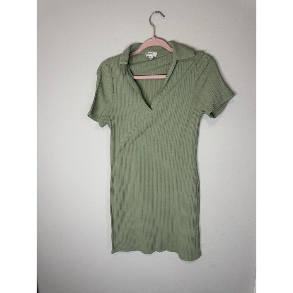 Miss Selfridge Green Ribbed Knit Shirt Dress Collared Short Sleeve Short US 10